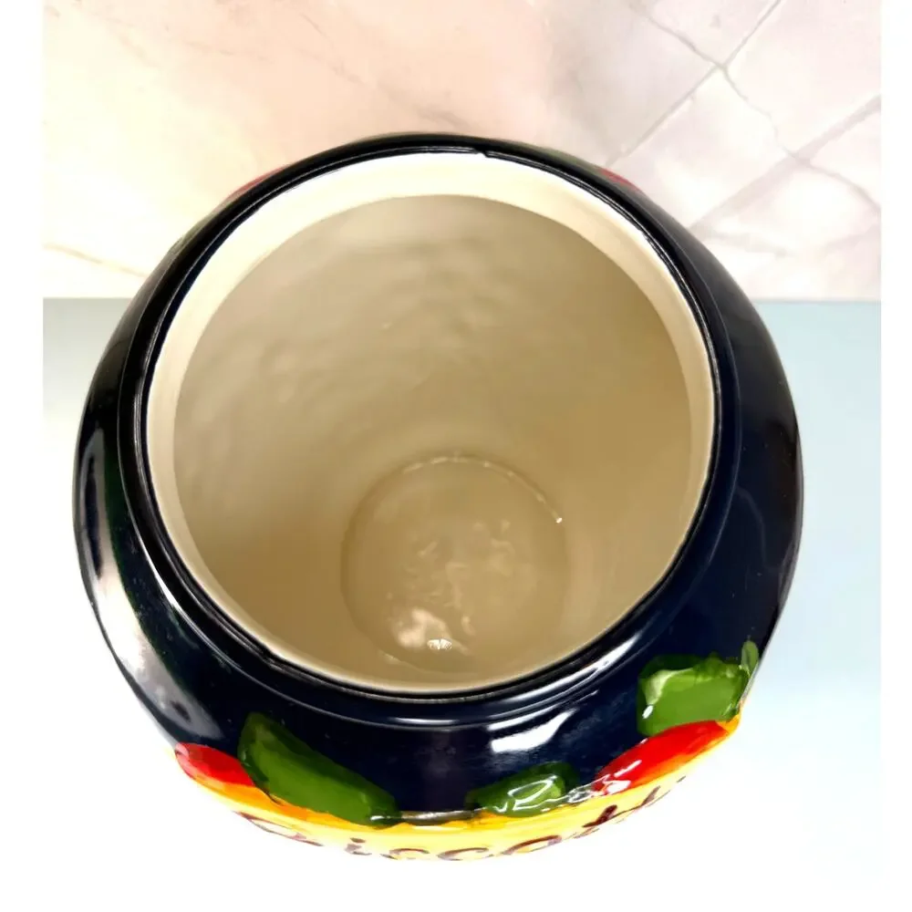 Nonni's Biscotti Hand-Made/Painted Ceramic Storage Jar Fitted Lid Rubber Seal